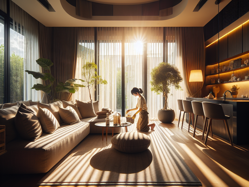 Ambiente acolhedor sendo organizado