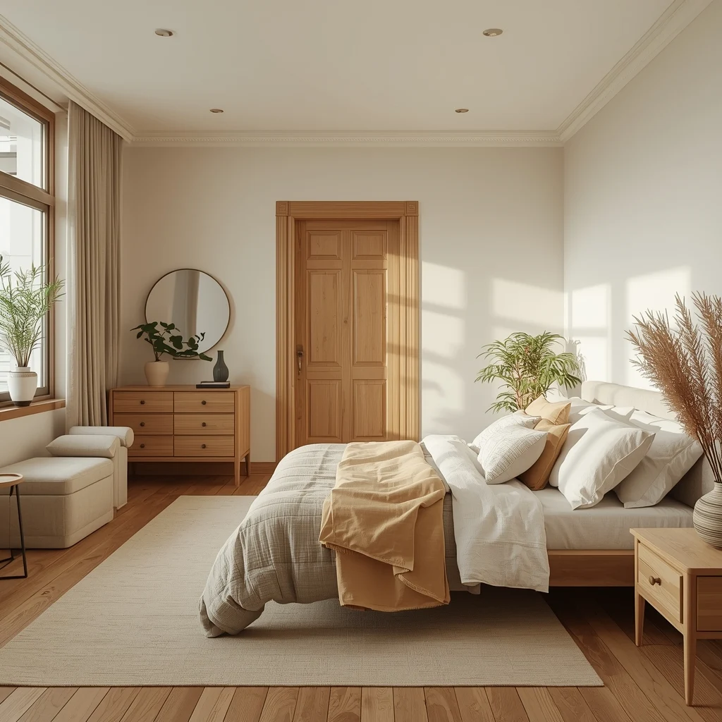 quarto feng shui com cama posicionada de forma que a pessoa deitada consegue ver a porta