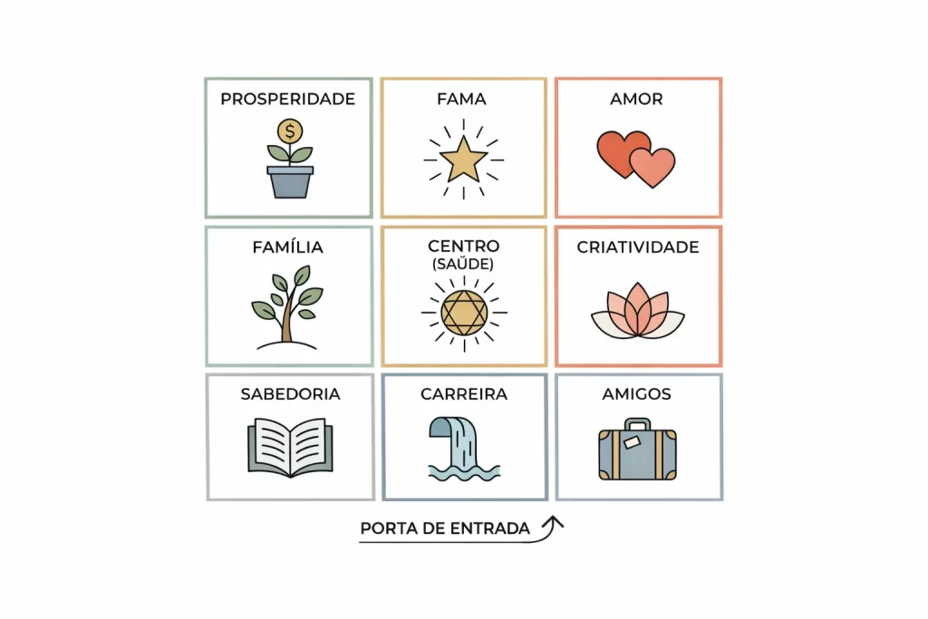 Mapa Bagua aplicado pela porta de entrada no Feng Shui