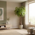 Árvore-da-Fortuna (Pachira aquatica) com tronco trançado em vaso decorativo seguindo regras de Feng Shui.