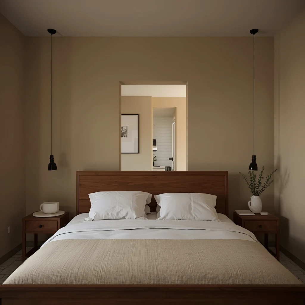 Exemplo de posição de comando para cama em quarto de casal segundo o Feng Shui.