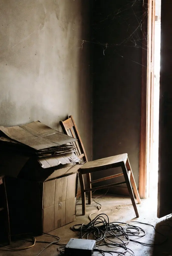 Sinais de uma casa drenando energia em um canto esquecido com bagunça e poeira.