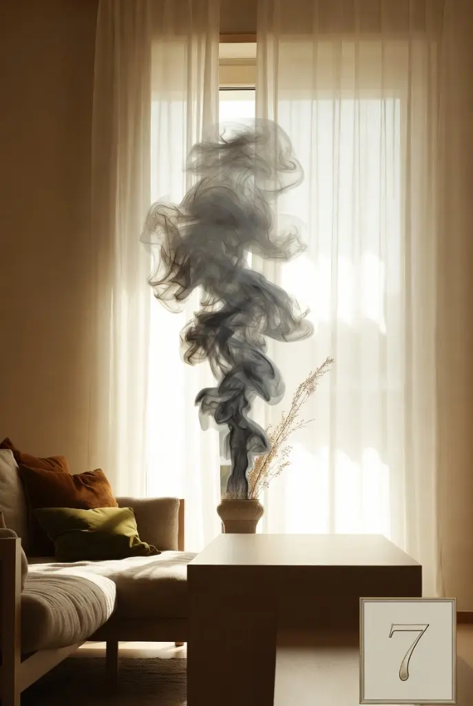 Representação visual de Chi bloqueado e energia pesada em uma sala com Feng Shui