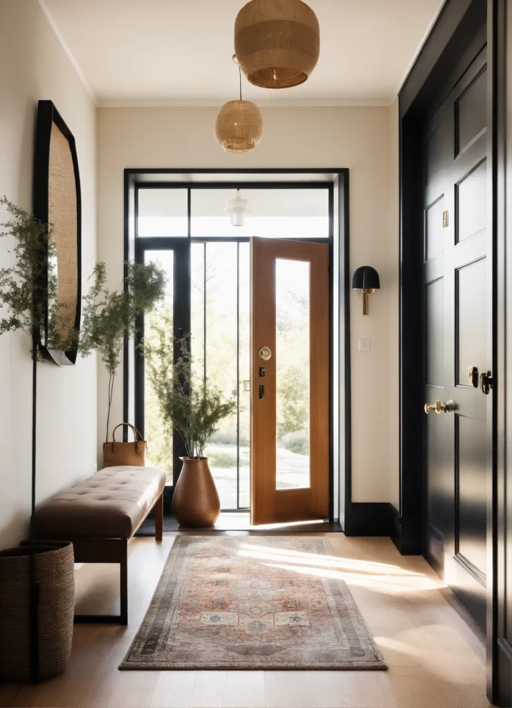 entrada da casa organizada com luz natural simbolizando prosperidade no feng shui