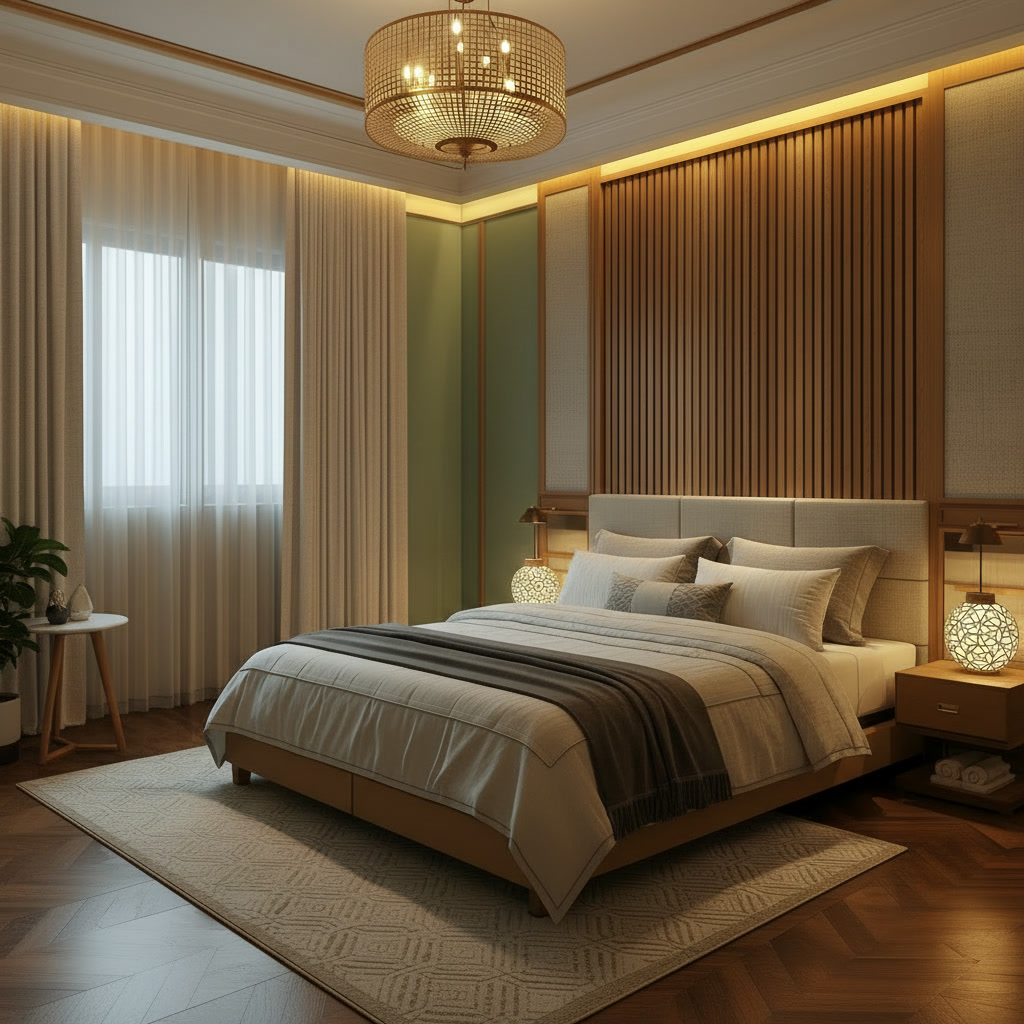 cortina floor-to-ceiling para esconder portas em quarto feito de portas