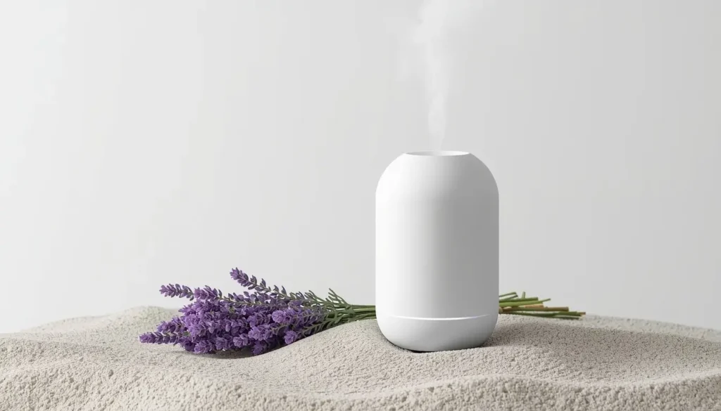 difusor de lavanda no criado-mudo com decoração feng shui minimalista(Difusor de Ambiente no Feng Shui)