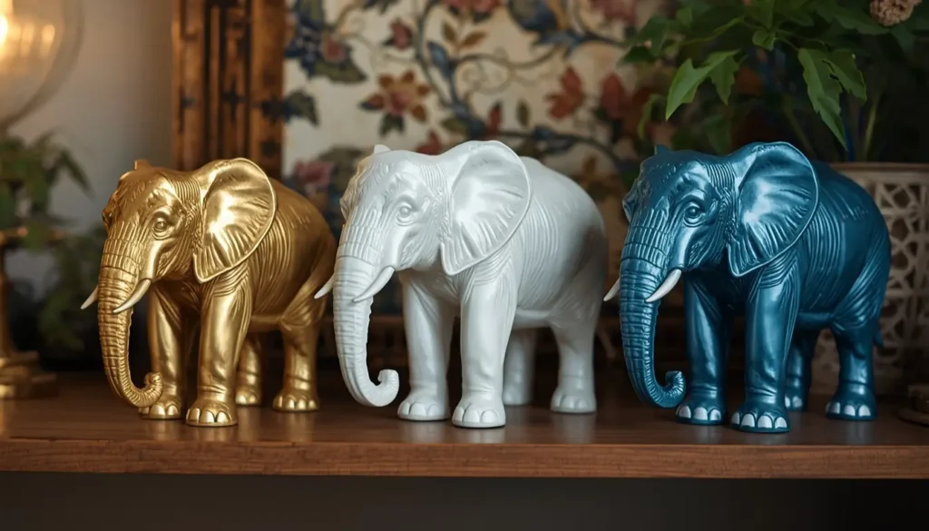 Elefante dourado branco e azul no Feng Shui — diferenças de significado e uso
