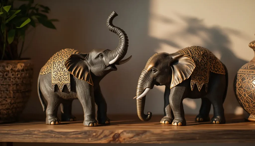 Elefante Feng Shui tromba para cima e tromba para baixo — diferença e significado