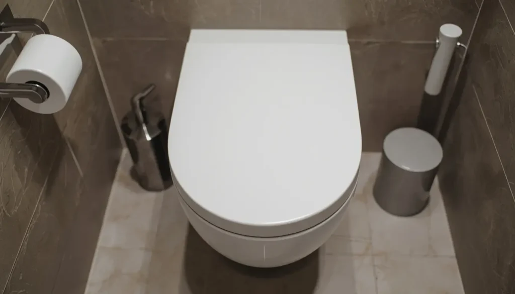 Vaso sanitário com a tampa fechada para evitar a perda de energia no Feng Shui no banheiro.