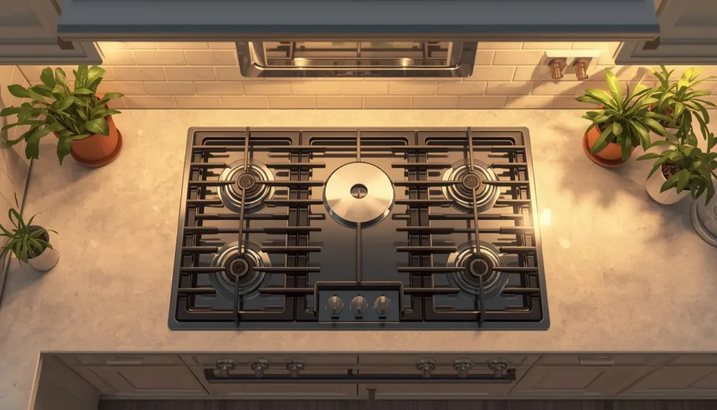 feng shui cozinha organizada com fogão limpo e plantas
