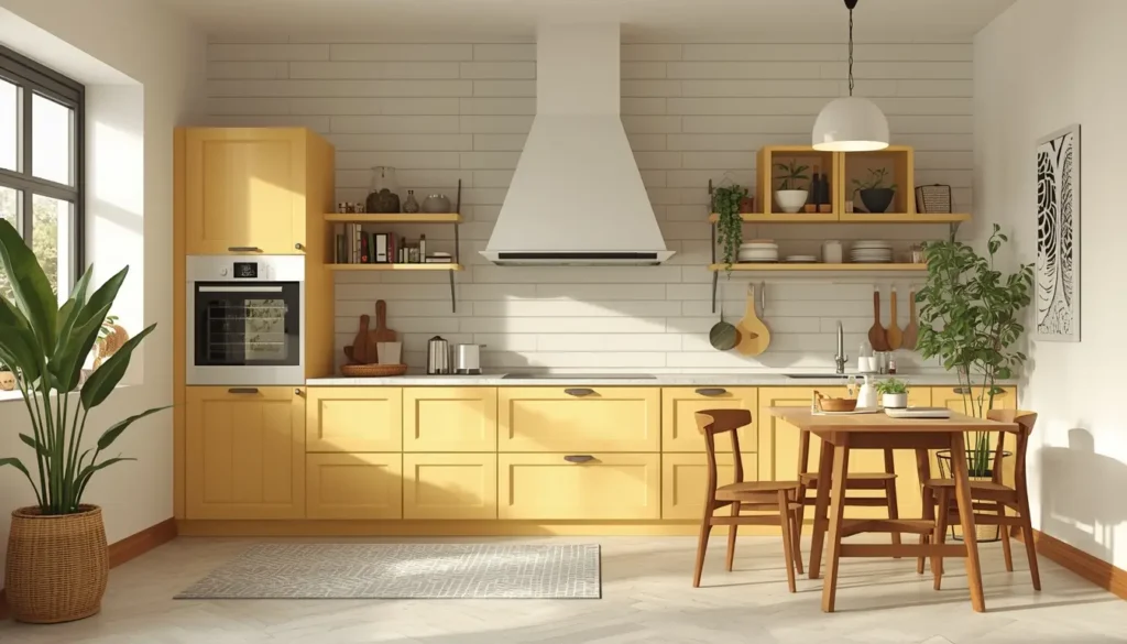 Cozinha organizada com Feng Shui mostrando fogão limpo e plantas na bancada