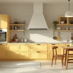 Cozinha organizada com Feng Shui mostrando fogão limpo e plantas na bancada