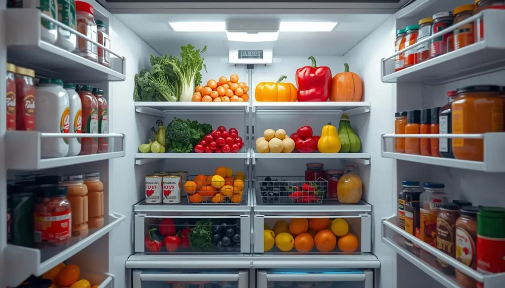 Geladeira abastecida e organizada representando abundância e prosperidade segundo o Feng Shui
