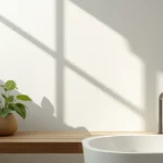 Banheiro moderno e iluminado decorado com plantas para atrair boas energias.