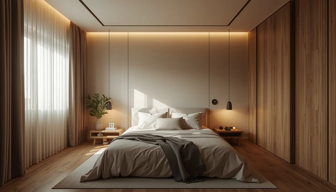 Quarto organizado e minimalista sem objetos desnecessários segundo os princípios do Feng Shui