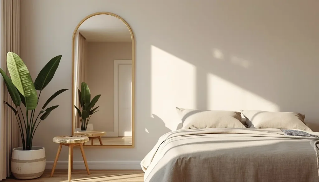 Espelho posicionado na parede lateral do quarto sem refletir a cama segundo o Feng Shui
