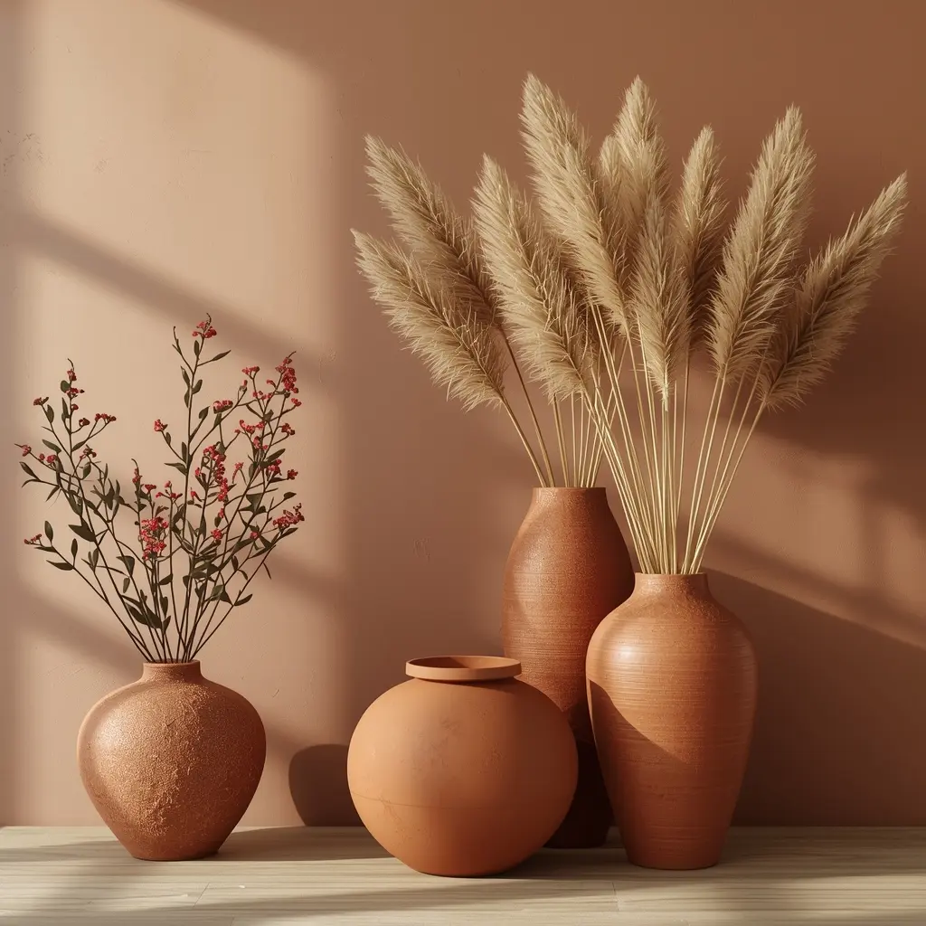 Vasos de cerâmica terracota representando estabilidade e retenção de dinheiro no Feng Shui