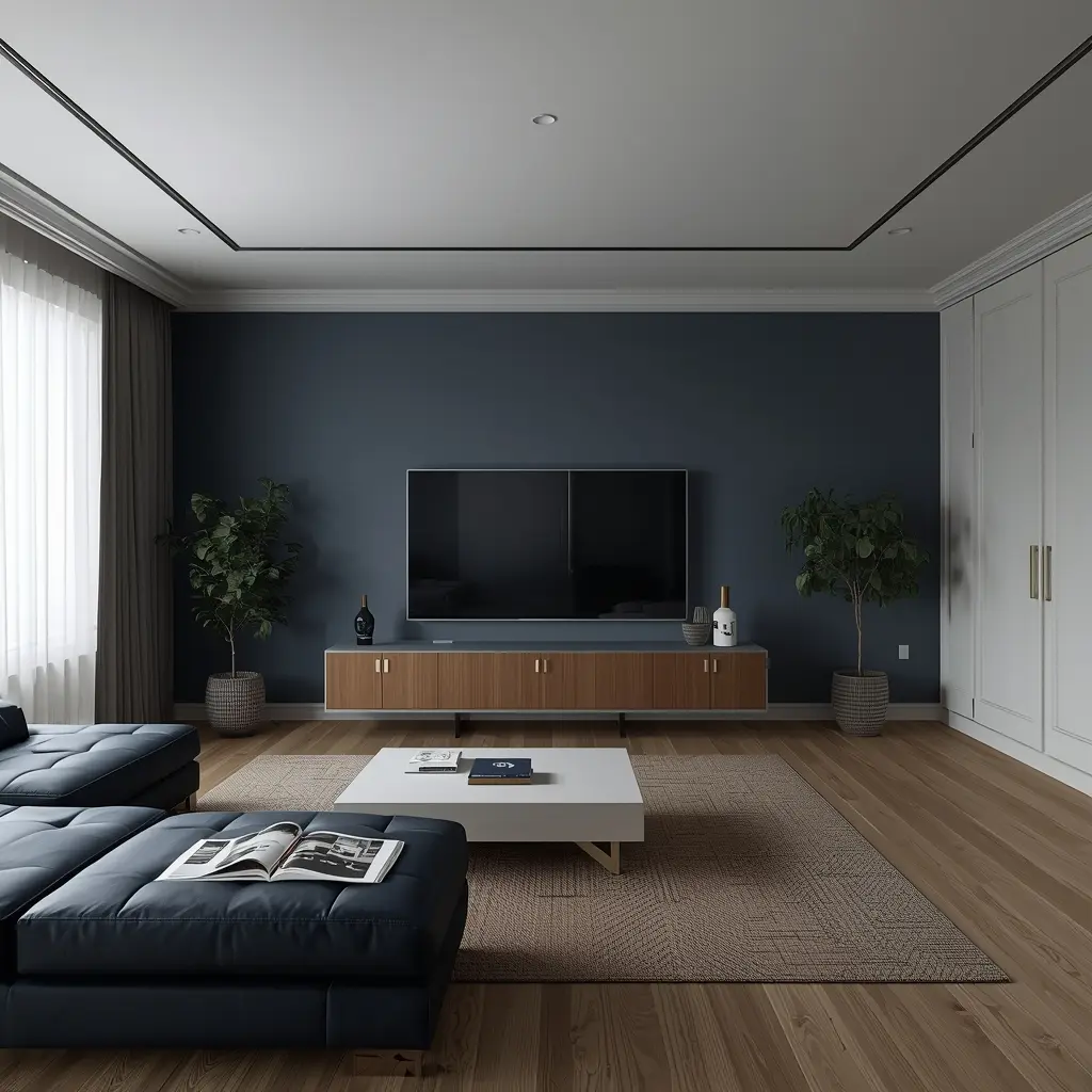 Sala com tons frios e sem vida que podem bloquear a energia da prosperidade no Feng Shui