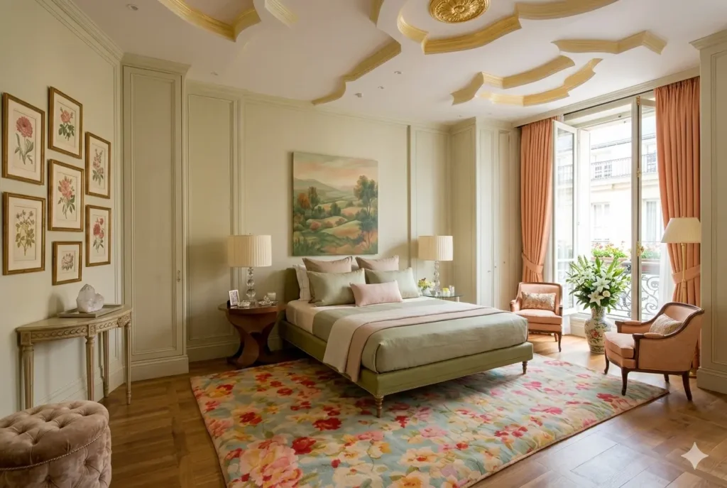 Quarto de casal decorado com tons rosados e iluminação suave seguindo princípios do Feng Shui para fortalecer a relação.