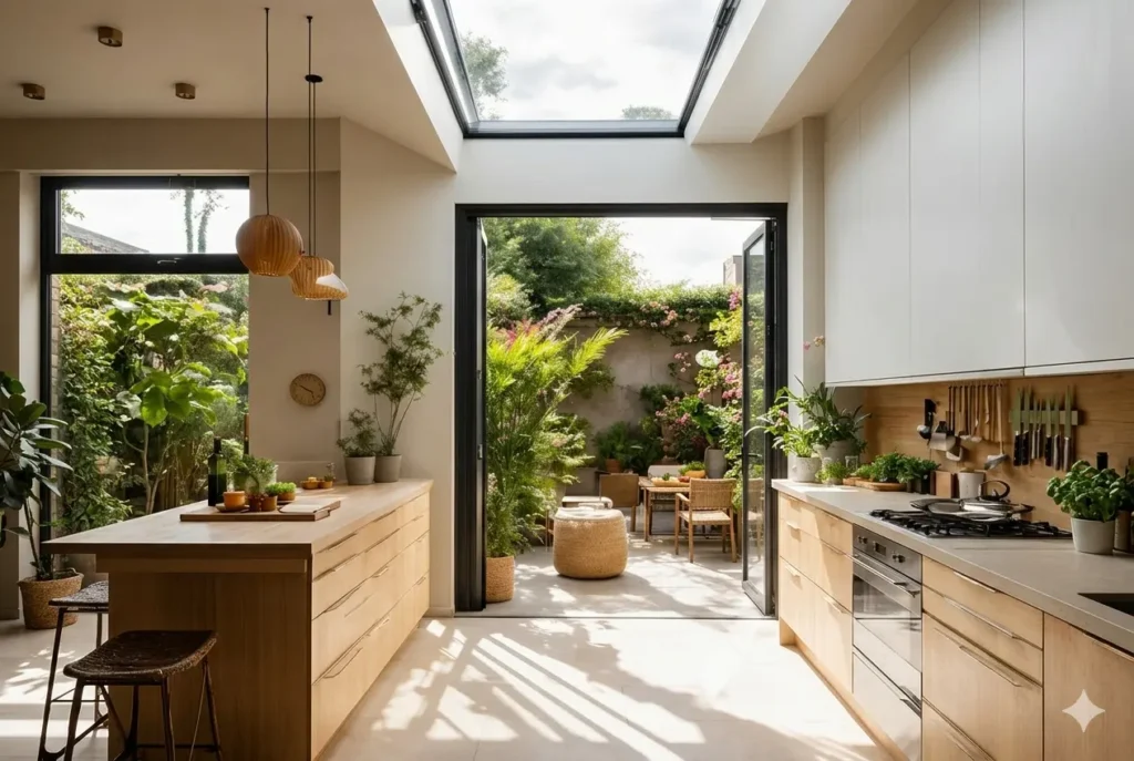 cozinha iluminada com plantas segundo princípios do feng shui para prosperidade
